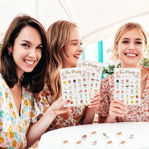 Tea Party Bingo, 24 Players Bingo Game Set for Girls Adults, Tea Party Bingo Games for Bridal Shower, Bachelorette, Wedding, Engagement Party, Tea Party Decorations in Kuwait