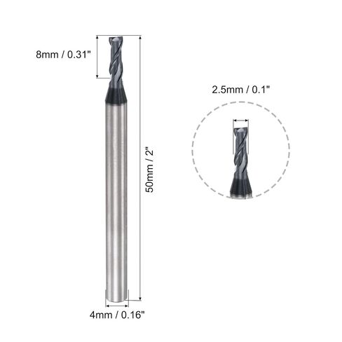 Square Nose End Mill, 2.5mm Tip Dia Solid Carbide AlTiN Coated CNC Router Bits 2 Flute Spiral Milling Cutter HRC45 with 4mm Shank 50mm (2-inch) Length, 2pcs in Kuwait
