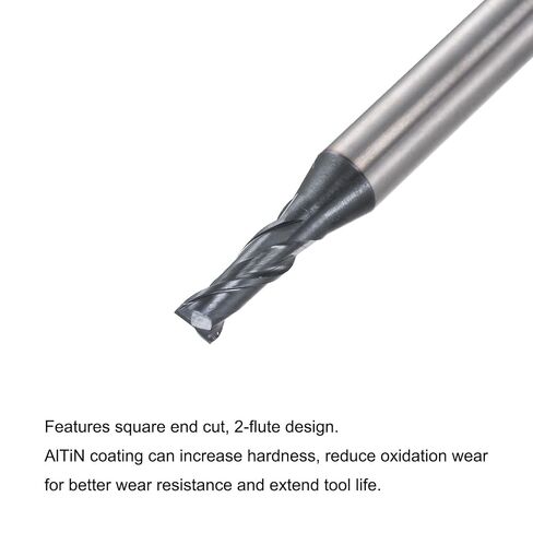 Square Nose End Mill, 2.5mm Tip Dia Solid Carbide AlTiN Coated CNC Router Bits 2 Flute Spiral Milling Cutter HRC45 with 4mm Shank 50mm (2-inch) Length, 2pcs in Kuwait