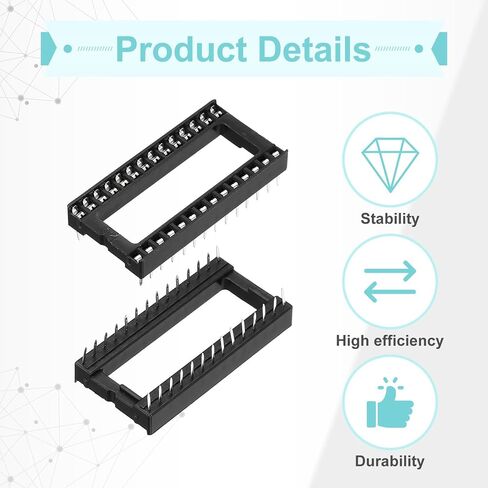 Generic 8Pcs DIP IC Chip Socket Adapter 28 Pin IC Assortment Kit 2.54mm/0.1" Pitch 15.24mm Row to Row Distance for Breadboard Project, PCB Board Design in Kuwait