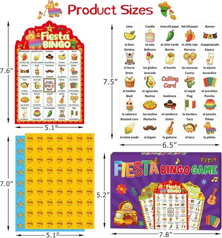 Fancy Land Fiesta Bingo Game Bilingual Mexican Cinco de Mayo Party Bingo Cards for Family Celebration Classroom Activities 24 Players in Kuwait