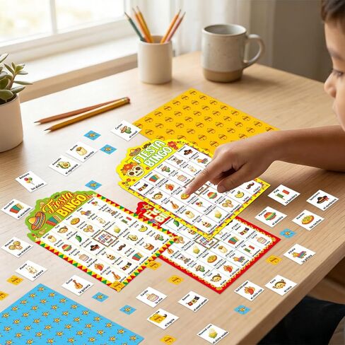Fancy Land Fiesta Bingo Game Bilingual Mexican Cinco de Mayo Party Bingo Cards for Family Celebration Classroom Activities 24 Players in Kuwait