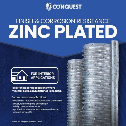 Conquest A307 قضيب ملولب مطلي بالزنك 1/2 بوصة - 13 × 36 بوصة (8 عبوات) - قضبان ملولبة خشنة - تم تصنيعها وفقًا لمعايير ASTM A307 in Kuwait