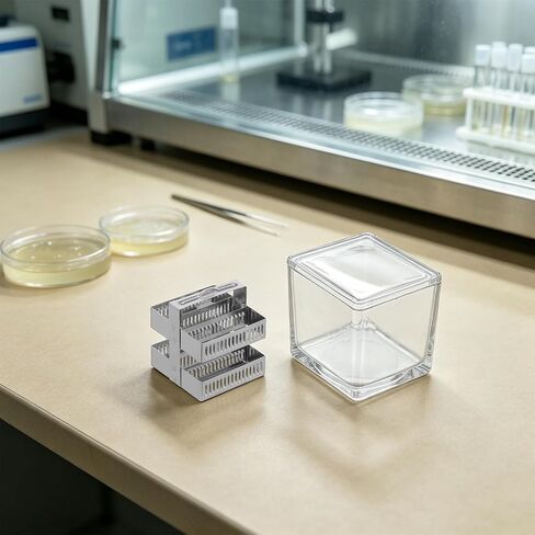 Baluue Laboratory Canister for Professional and Educational Laboratory Environments Staining Glass Coplin Jar with 30 Slots Stainless Steel Slide Rack Leakproof Structure Acid and Alkali in Kuwait