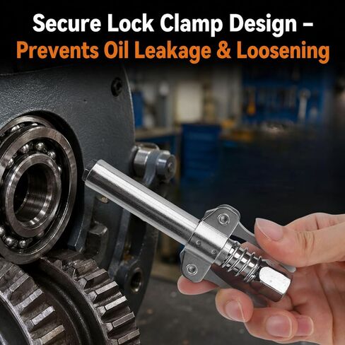 Double Handle High Pressure Grease Gun Nozzle – Lock Clamp Type Grease Nozzle for Industrial Greasing, Compatible with Standard Grease Guns, Silver Finish in Kuwait