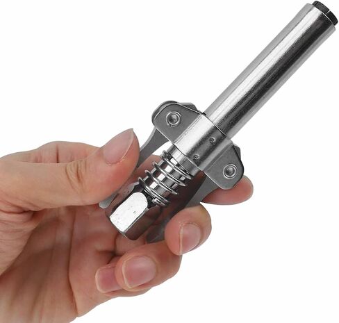 Double Handle High Pressure Grease Gun Nozzle – Lock Clamp Type Grease Nozzle for Industrial Greasing, Compatible with Standard Grease Guns, Silver Finish in Kuwait