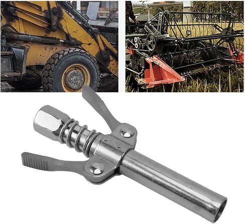 Double Handle High Pressure Grease Gun Nozzle – Lock Clamp Type Grease Nozzle for Industrial Greasing, Compatible with Standard Grease Guns, Silver Finish in Kuwait
