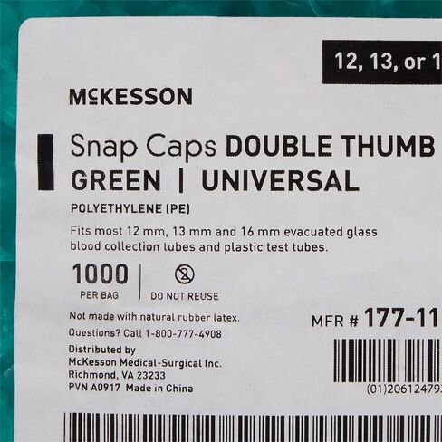 قبعات McKesson Snap، أغطية من البولي إيثيلين لإغلاق الأنبوب - تناسب معظم الأنابيب مقاس 12 مم، و13 مم، و16 مم - أخضر، 1000 لكل حقيبة، 1000 قطعة in Kuwait