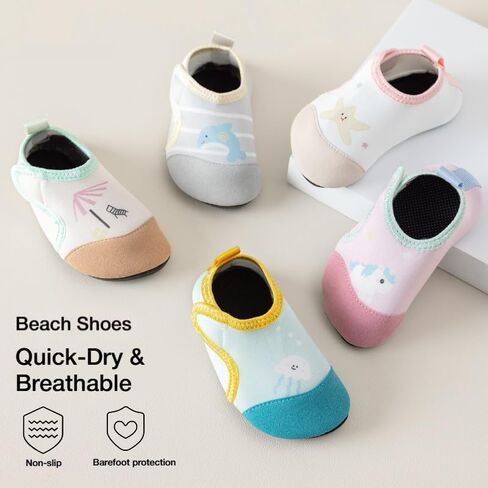 Baby Water Shoes Toddler Water Shoes Quick Dry Non Slip Swim Shoes Hook and Loop Barefoot Beach Pool Aqua Shoes for Boys Girls Infant 2Pairs in Kuwait