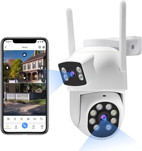 Triple-Lens Solar Security Cameras Wireless for Home Outdoor Surveillance, 3 * 3MP HD Crystal Clarity, PTZ 360º Coverage, High Capacity Built-in Battery, Included 64GB Local Storage in Saudi Arabia