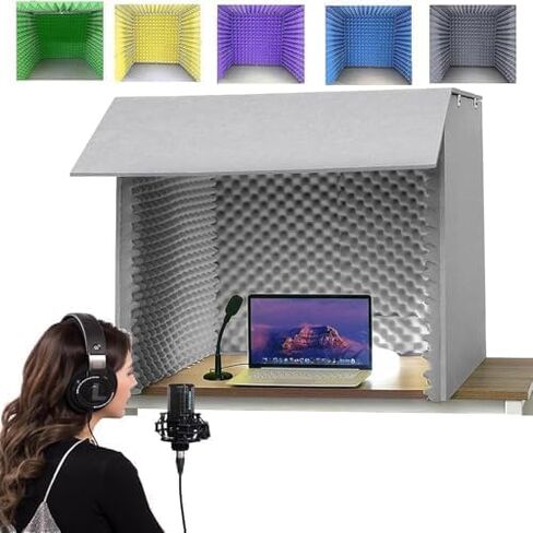 Portable Soundproof Vocal Booth, 60 * 60cm Foam Panel Sound Absorbing Cover for Desktop Studio, Music Recording, and Audio Isolation (Grey) in Saudi Arabia