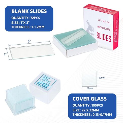 Microscope Slides and Covers, Glass Microscope Slides and Coverslips, 72 Slides + 100 Coverslips, Blank Glass Microscope Slides and Covers Fits Most Microscopes, Classroom, Lab & Home Use in Kuwait
