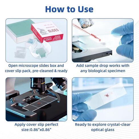 Microscope Slides and Covers, Glass Microscope Slides and Coverslips, 72 Slides + 100 Coverslips, Blank Glass Microscope Slides and Covers Fits Most Microscopes, Classroom, Lab & Home Use in Kuwait