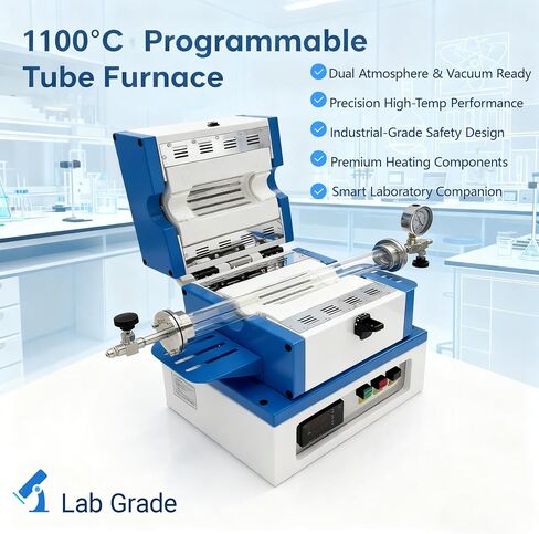 Laboratory Mini Tube Furnace 1100℃ High Temperature Vacuum Atmosphere Furnace PID Programmable, SiO₂ Working Tube, Compatible with Nitrogen/Argon for CVD Sintering Annealing 2KW 220V/1PH in Kuwait