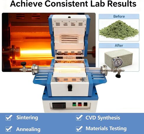 Laboratory Mini Tube Furnace 1100℃ High Temperature Vacuum Atmosphere Furnace PID Programmable, SiO₂ Working Tube, Compatible with Nitrogen/Argon for CVD Sintering Annealing 2KW 220V/1PH in Kuwait