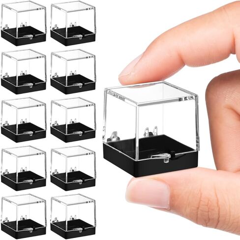 KESYOO 60 Pcs Clear Mineral Specimen Display Boxes, 1.4" Small Square Plastic Rock Sample Storage Cases with Black Base for Crystals and Gemstones in Kuwait
