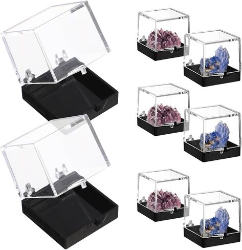 KESYOO 60 Pcs Clear Mineral Specimen Display Boxes, 1.4" Small Square Plastic Rock Sample Storage Cases with Black Base for Crystals and Gemstones in Kuwait
