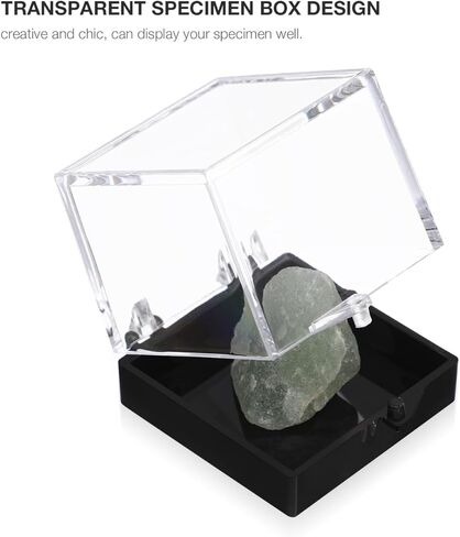 KESYOO 60 Pcs Clear Mineral Specimen Display Boxes, 1.4" Small Square Plastic Rock Sample Storage Cases with Black Base for Crystals and Gemstones in Kuwait