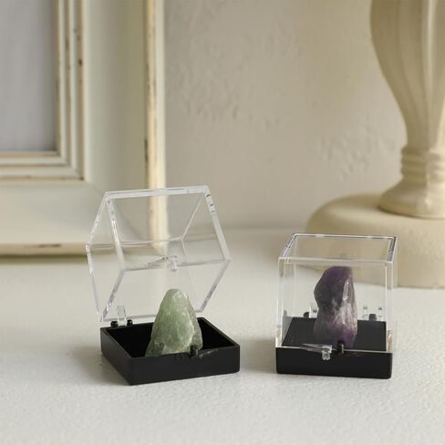 KESYOO 60 Pcs Clear Mineral Specimen Display Boxes, 1.4" Small Square Plastic Rock Sample Storage Cases with Black Base for Crystals and Gemstones in Kuwait