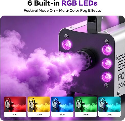 آلة ضباب صغيرة 500 وات، آلة دخان ضباب مع 6 مصابيح LED RGB ووضع تلقائي، جهاز تحكم عن بعد سلكي ولاسلكي للحفلات، الزفاف، دي جي، داخلي، خارجي، مسرح، عيد الهالوين | ماكينة ضباب صغيرة محمولة in Kuwait