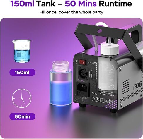 آلة ضباب صغيرة 500 وات، آلة دخان ضباب مع 6 مصابيح LED RGB ووضع تلقائي، جهاز تحكم عن بعد سلكي ولاسلكي للحفلات، الزفاف، دي جي، داخلي، خارجي، مسرح، عيد الهالوين | ماكينة ضباب صغيرة محمولة in Kuwait