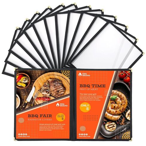 MYFULLY 8.5 x 11 Inch Menu Covers | Pack of 12 Transparent Restaurant Menu Covers, American Style Menu Holders for Restaurants, Bars, Cafes, Food & Drink (2 Pages, 4 View) in Kuwait
