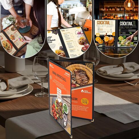 MYFULLY 8.5 x 11 Inch Menu Covers | Pack of 12 Transparent Restaurant Menu Covers, American Style Menu Holders for Restaurants, Bars, Cafes, Food & Drink (2 Pages, 4 View) in Kuwait