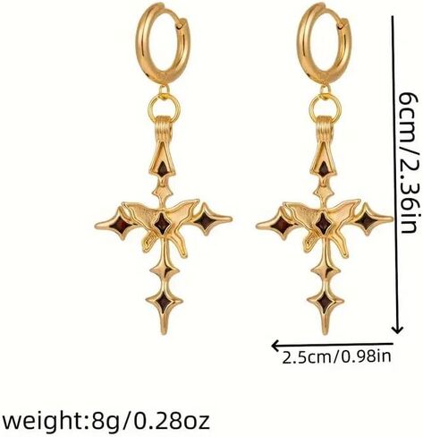 Cross Hoop Dangle Earrings 18K Gold-tone Plated Cubic Zirconia Earrings Lightweight Cross Dangle Drop Earrings for Men Women Hypoallergenic(EA002-B) in Saudi Arabia