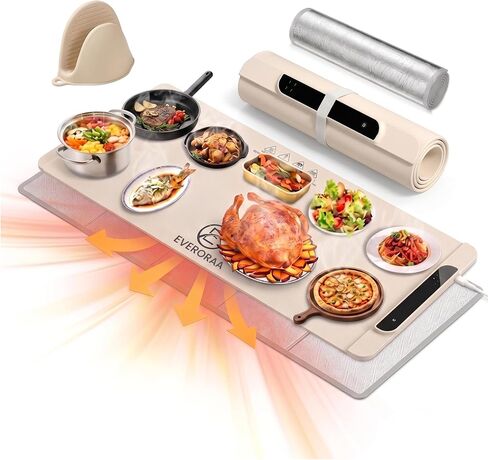 Extra Large Food Warming Mat, 36 x 15 Inch Foldable Heated Warming Tray with 10 Temp Settings 122-212F, 5 Preset Modes, 10H Timer, Child Lock, Heat Insulation Pad - Food Warmer for Party, Kitchen in Kuwait
