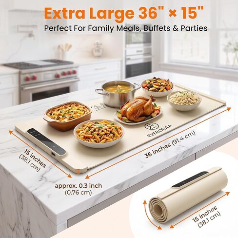 Extra Large Food Warming Mat, 36 x 15 Inch Foldable Heated Warming Tray with 10 Temp Settings 122-212F, 5 Preset Modes, 10H Timer, Child Lock, Heat Insulation Pad - Food Warmer for Party, Kitchen in Kuwait