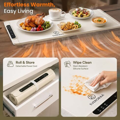 Extra Large Food Warming Mat, 36 x 15 Inch Foldable Heated Warming Tray with 10 Temp Settings 122-212F, 5 Preset Modes, 10H Timer, Child Lock, Heat Insulation Pad - Food Warmer for Party, Kitchen in Kuwait