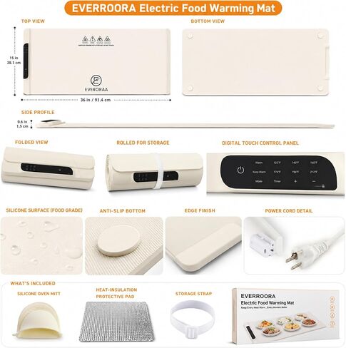 Extra Large Food Warming Mat, 36 x 15 Inch Foldable Heated Warming Tray with 10 Temp Settings 122-212F, 5 Preset Modes, 10H Timer, Child Lock, Heat Insulation Pad - Food Warmer for Party, Kitchen in Kuwait