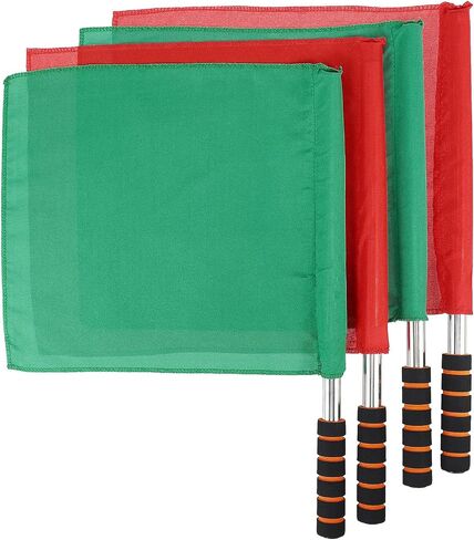 4pcs Red and Green Soccer Referee Flags Set Handheld Signal Flags with Stainless Steel Pole and Sponge Handle for Volleyball Football Track Field Matches Official Linesman Equipment in Kuwait