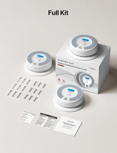 كاشف الدخان وأول أكسيد الكربون المختلط اللاسلكي من X-Sense، XP0H-WN، 3 عبوات | بطارية محكمة الغلق لمدة 10 سنوات (غير متصلة بأسلاك)، تنبيهات مترابطة، حامل كبير مقاس 5.7 بوصة، معتمد من UL 217 وUL 2034 in Kuwait