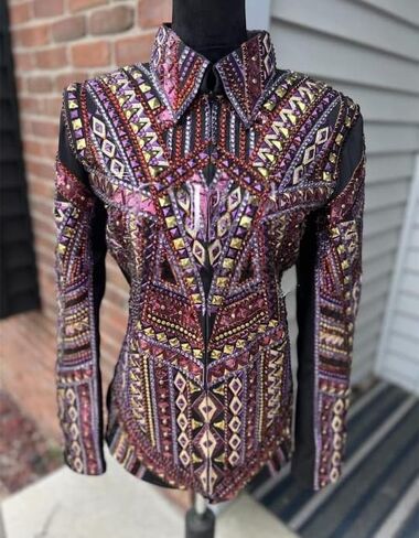 Women's Crystal Embellished Equestrian Horse Show Coat | Premium Black Long Sleeve Competition Riding Jacket in Kuwait