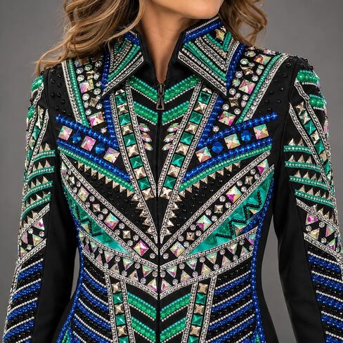 سترة Showmanship سترة منافسة عرض الخيل باللون الأسود والفيروزي والأزرق والكريستال الغربي in Kuwait