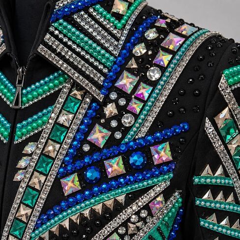 سترة Showmanship سترة منافسة عرض الخيل باللون الأسود والفيروزي والأزرق والكريستال الغربي in Kuwait