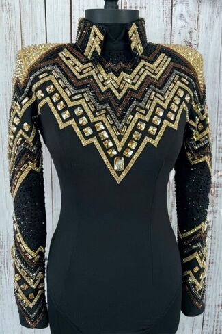 Women's Western Show Jacket Black & Gold with Crystal Embellishments Rhinestone Detail Horsemanship Apparel in Kuwait