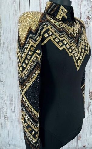 Women's Western Show Jacket Black & Gold with Crystal Embellishments Rhinestone Detail Horsemanship Apparel in Kuwait