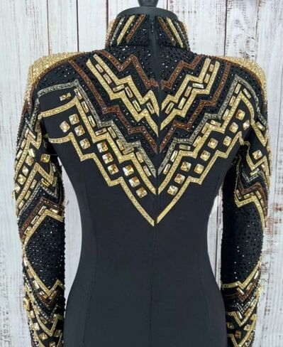 Women's Western Show Jacket Black & Gold with Crystal Embellishments Rhinestone Detail Horsemanship Apparel in Kuwait
