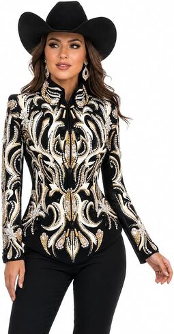 Showmanship Jacket Black White Gold Crystal Western Horse Show Competition Jacket in Kuwait
