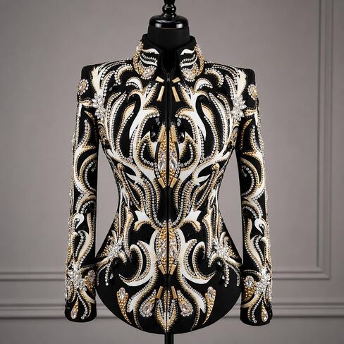 Showmanship Jacket Black White Gold Crystal Western Horse Show Competition Jacket in Kuwait