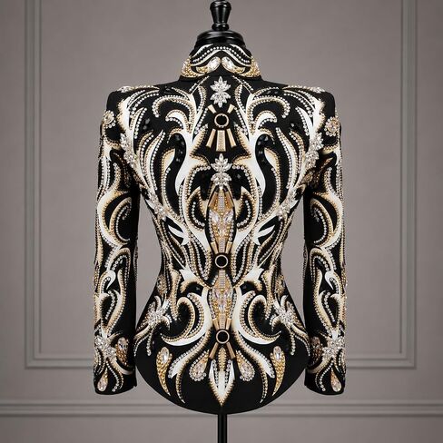 Showmanship Jacket Black White Gold Crystal Western Horse Show Competition Jacket in Kuwait