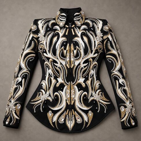 Showmanship Jacket Black White Gold Crystal Western Horse Show Competition Jacket in Kuwait
