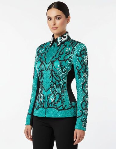 Women's Rhinestone Equestrian Show Jacket Teal Emerald Horse Riding Jacket with Crystals & Rhinestones. in Kuwait