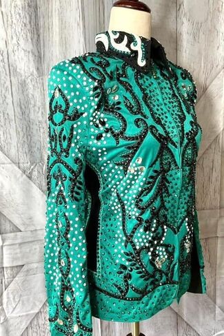 Women's Rhinestone Equestrian Show Jacket Teal Emerald Horse Riding Jacket with Crystals & Rhinestones. in Kuwait