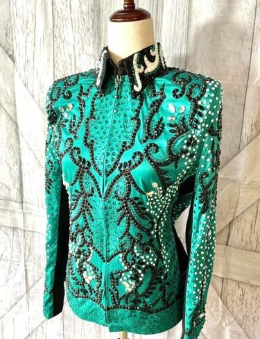 Women's Rhinestone Equestrian Show Jacket Teal Emerald Horse Riding Jacket with Crystals & Rhinestones. in Kuwait
