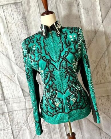 Women's Rhinestone Equestrian Show Jacket Teal Emerald Horse Riding Jacket with Crystals & Rhinestones. in Kuwait