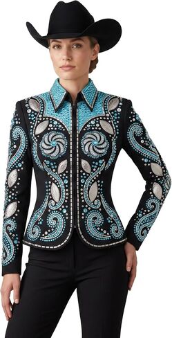 Showmanship Jacket Black Aqua Crystal Rhinestone Western Horse Show Competition Jacket in Kuwait