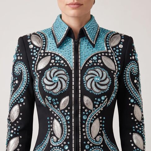 Showmanship Jacket Black Aqua Crystal Rhinestone Western Horse Show Competition Jacket in Kuwait